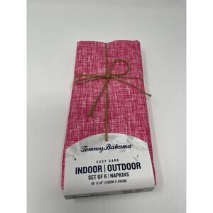 Tommy Bahama Napkins Easy Care Indoor Outdoor Magenta White 6pc NEW